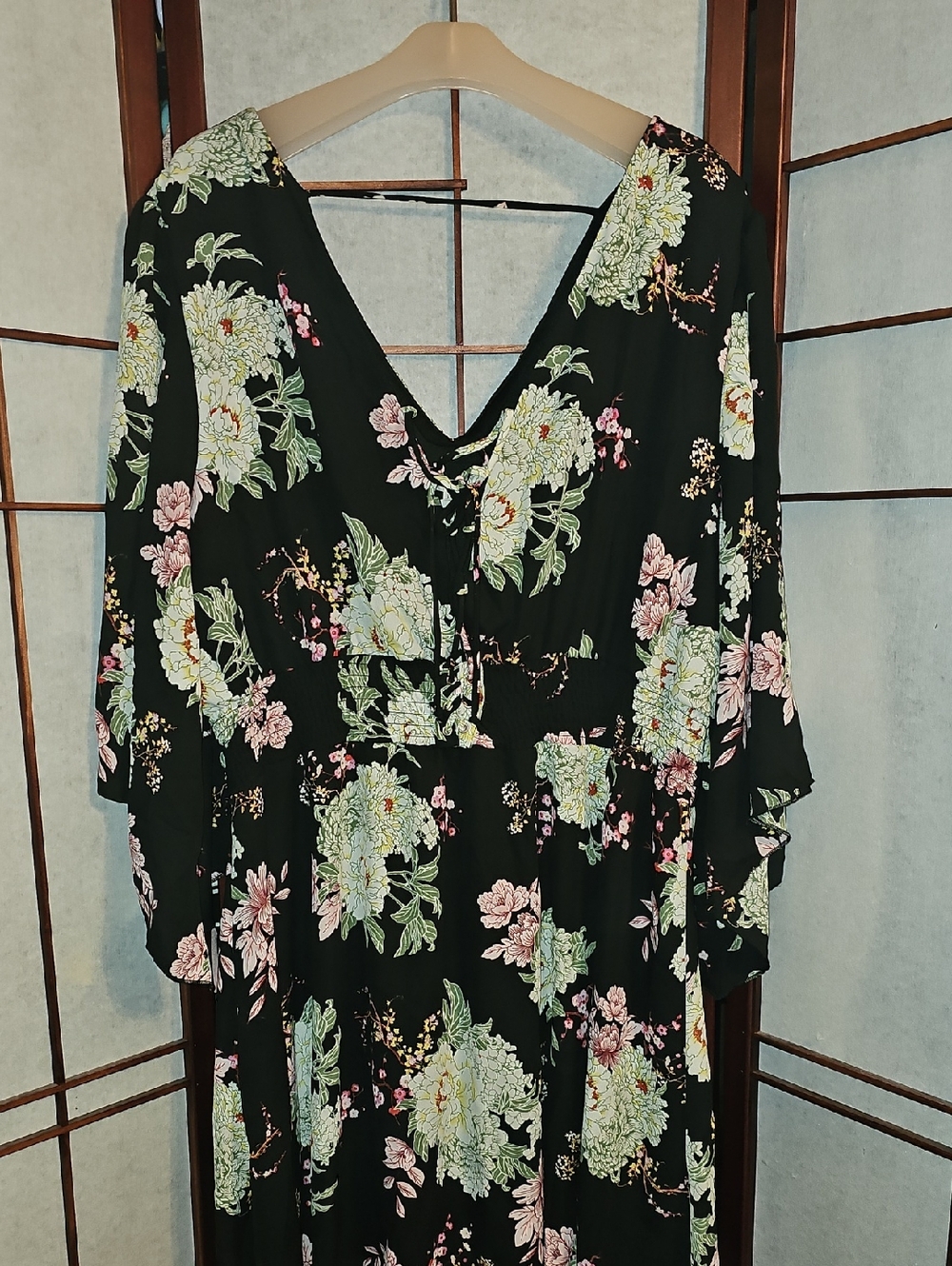 Maurices Black V-Neck Dress with Subtle Floral Trim